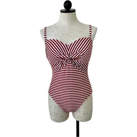 Kona Sol One Piece Striped Twist Swim Suit Size Medium - Picture 2 of 12